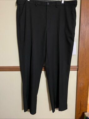 Black Tailored Dress Pants with Front Crease Haggar Cool 18 Pro